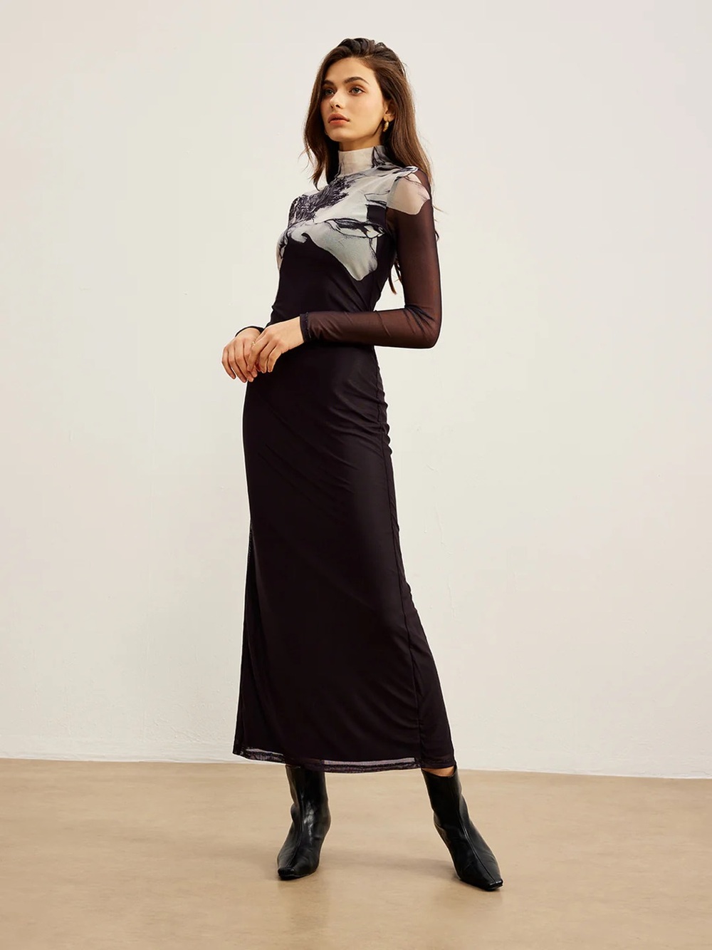 63 Mock Neck Printed Mesh Dress - Picture 3 of 8